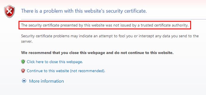 Certificate is not issued by Trusted Authority