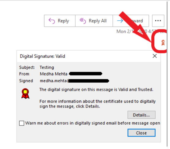 Outlook Security Certificate