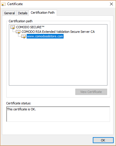 Root CA certificate screenshot: Comodo Root & Intermediate Certificate