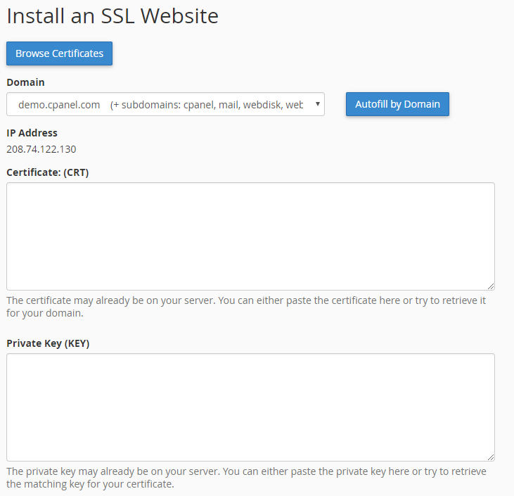 Paste private key for installing wildcard certificate on multiple servers