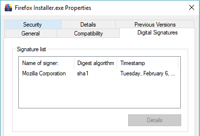 Firefox Digital Signature Code Signing Verification