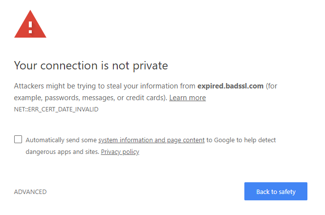 privacy error message on google chrome