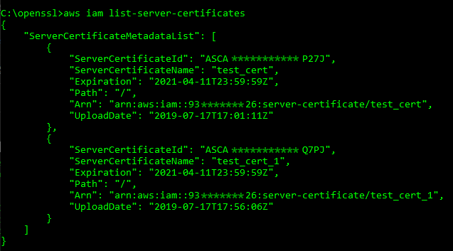 Graphic: Server certificate listing