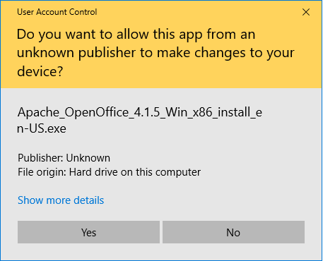 Graphic: a warning users get when software isn't signed with a software publisher certificate