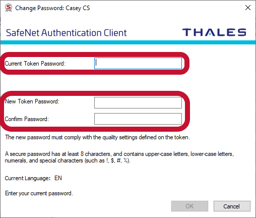 Comodo code signing certificate instructions on how to change a SafeNet token password in the SafeNet Authentication Client