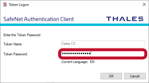Sectigo code signing certificate instructions on how to change the token name in the SafeNet Authentication Client settings menu