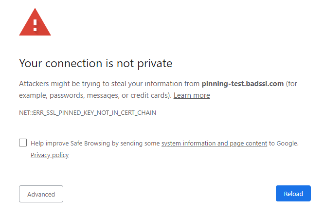 Graphic of the NET ERR_SSL_PINNED_KEY_NOT_IN_CERT_CHAIN error message