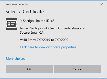 Graphic: Pop-up window for secure email certificate