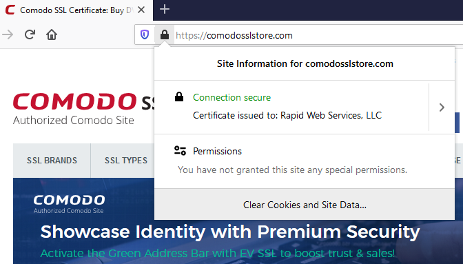 Screenshot of how the website certificate information appears in Google Chrome