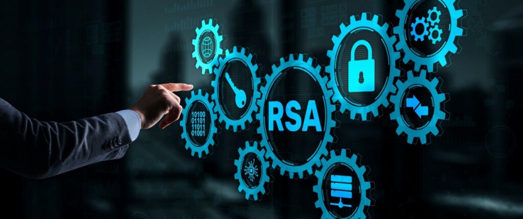 A graphic with RSA in the center, surrounded by lock, gadget, HSM, and globe symbols. Quantum computing is a threat to encryption as it can one day break RSA encryption. 