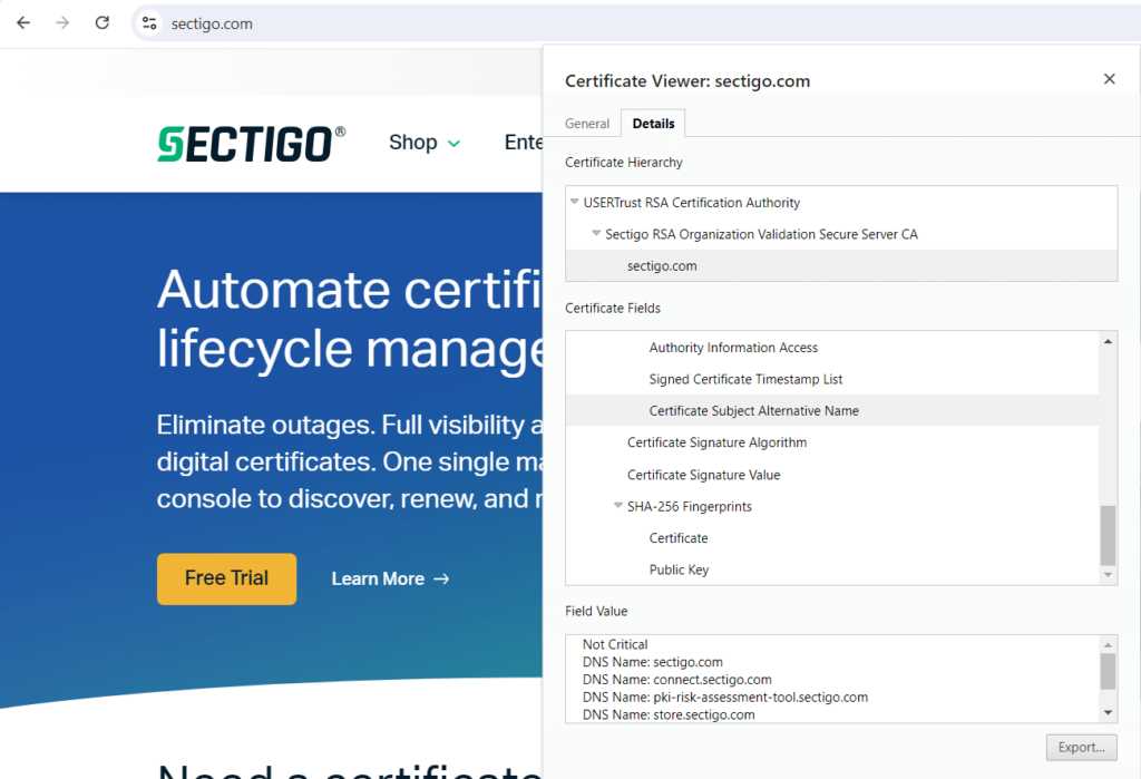 SAN certificate for Sectigo 