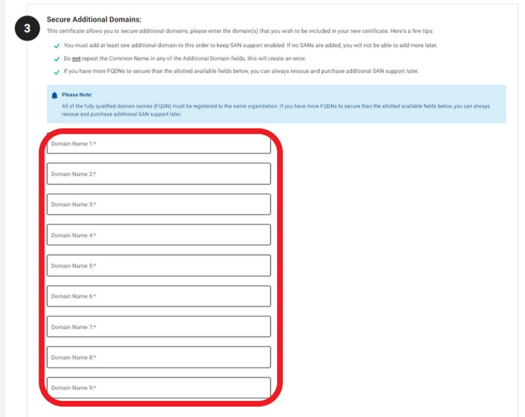 Where you can secure additional domains in the certificate enrollment wizard
