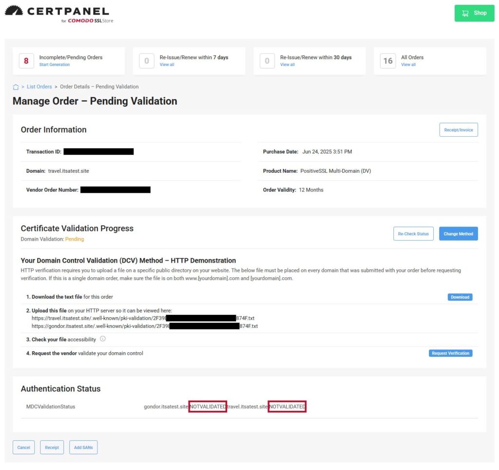 A screenshot highlighting the pending validation process